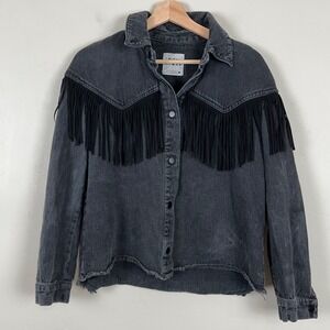 Women Festival Western Cowgirl Edgy Shacket Size XS Fringe Yoke Black Oversized